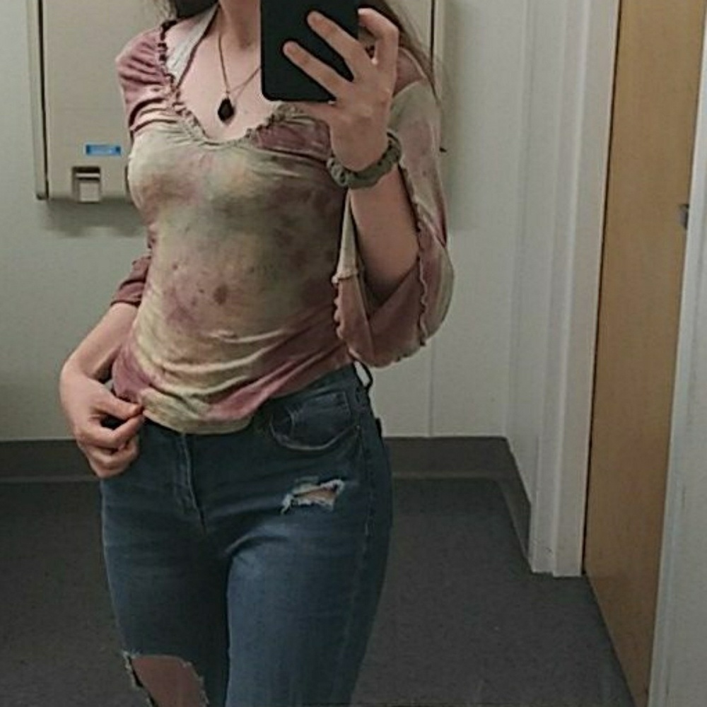 Tie dye long sleeve off the shoulder top